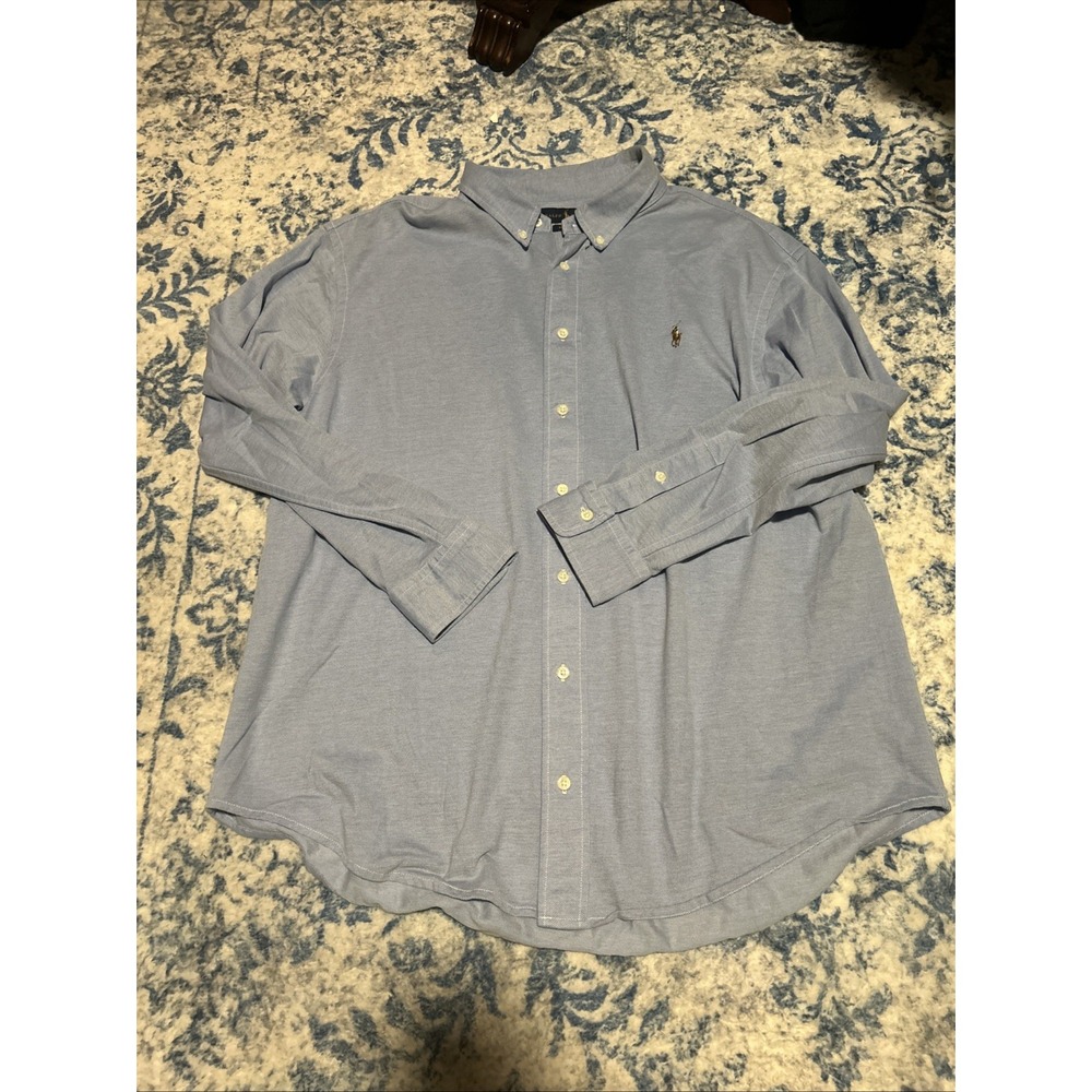 Polo Ralph Lauren Shirt 2XB White Blue Oxford Button Solid Check Flesh Pony